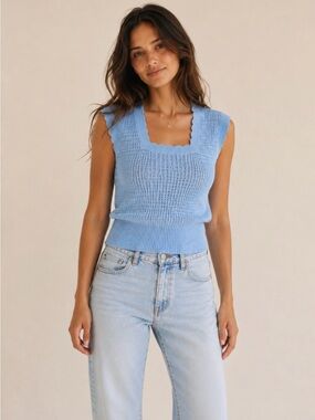 Vintage Made in Scotland Baby Blue Square-Neck Wool Knit Sweater Vest, S/M